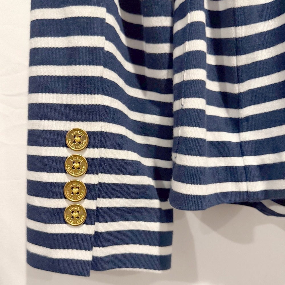 Lauren Ralph Lauren Striped Blazer Womens L Navy White Jacket Preppy Nautical - Picture 5 of 11